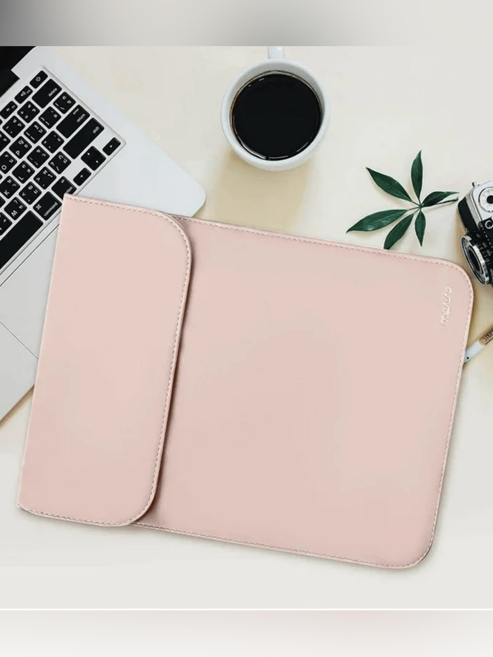 Mosiso 13” Pale Pink Faux Leather Magnetic Close Laptop Sleeve Soft Girl